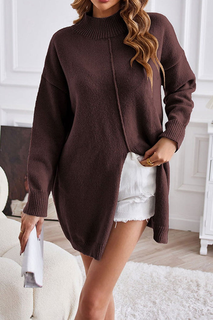 Roxie - Maglione lungo a collo alto cosy con spacco centrale