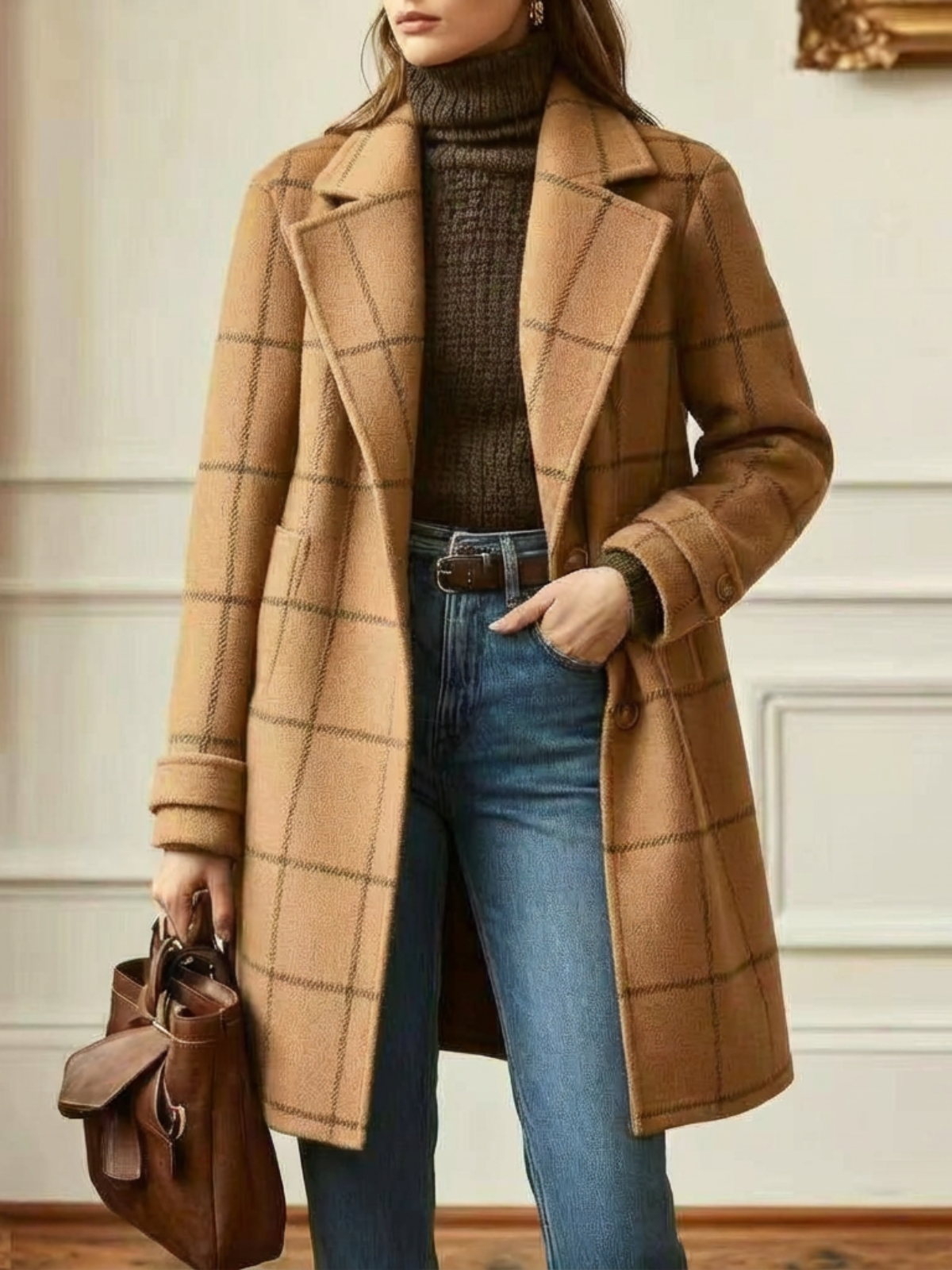 Cappotto Classico da Donna in Lana a Quadri
