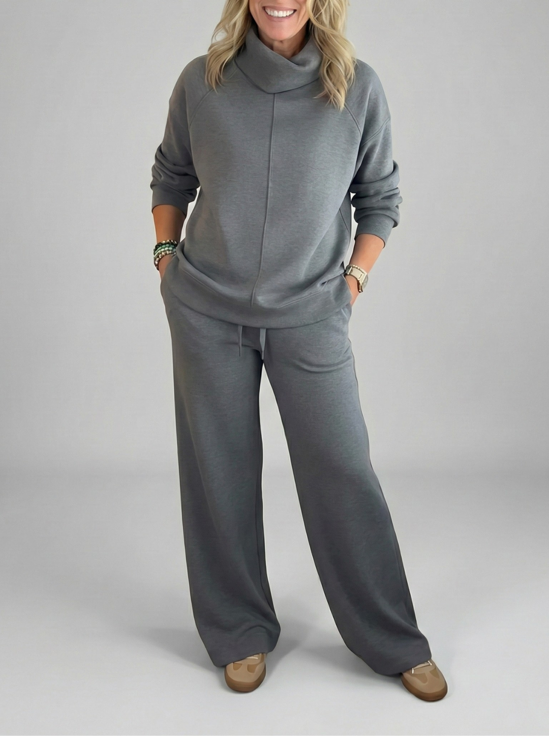 Jaidda - Set elegante dolcevita e pantaloni in maglia