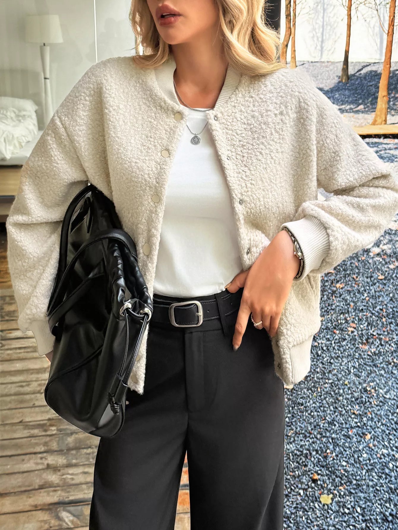 Cecille - Elegante giacca calda in pile con bottoni a pressione