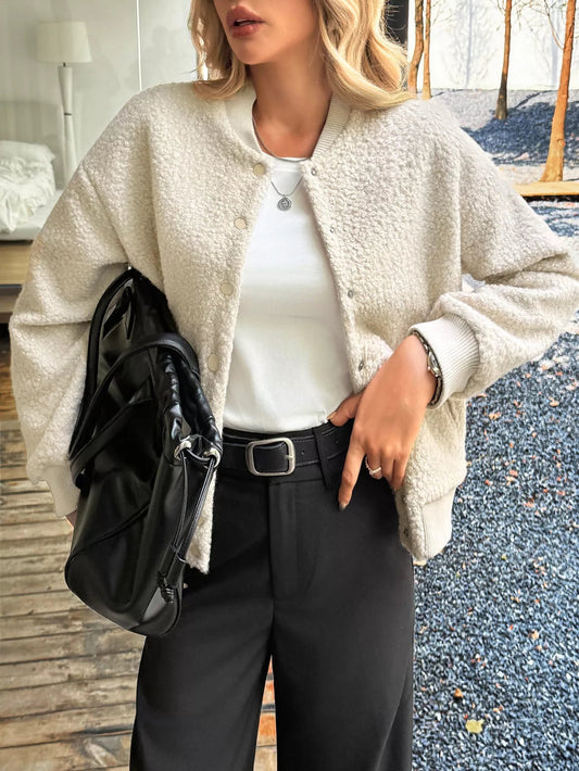 Cecille - Elegante giacca calda in pile con bottoni a pressione