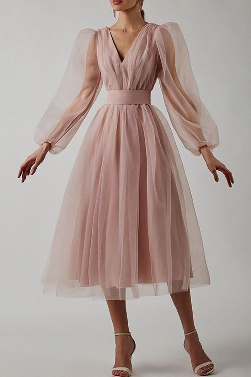 Samira - Elegante abito in pizzo a maniche lunghe con scollo a V