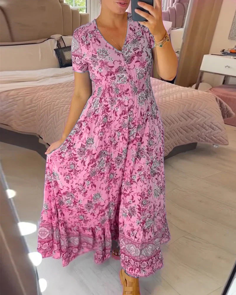 Noelia - Abito con motivo floreale e scollo a V