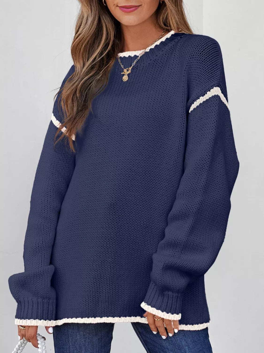 Vanya - Maglione lavorato a maglia con girocollo e profili a contrasto