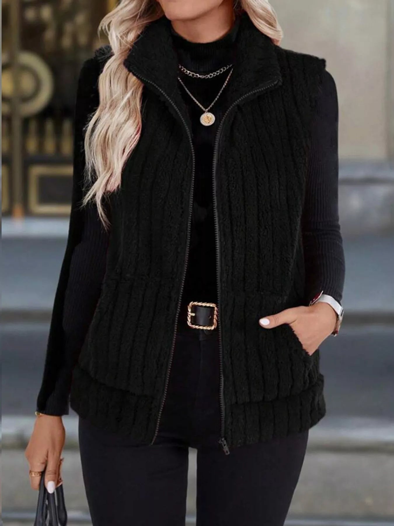 Cassidy - Gilet cappotto in pile con zip, elegante e caldo