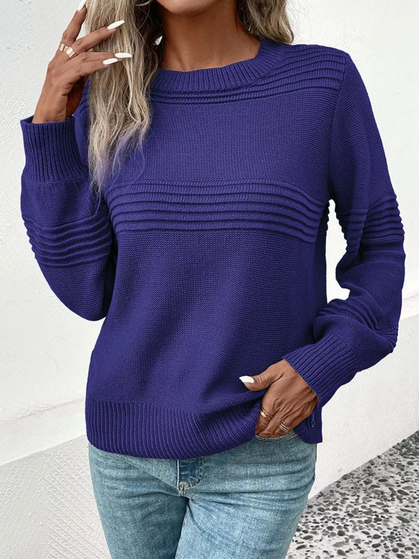 Zeva - Maglione casual ed elegante con collo rotondo e maniche lunghe