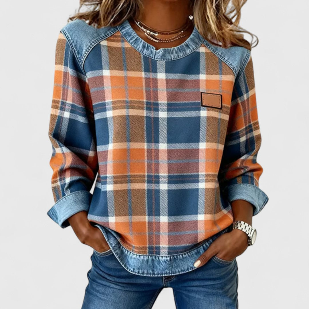 Francey - Maglione caldo a quadri effetto denim