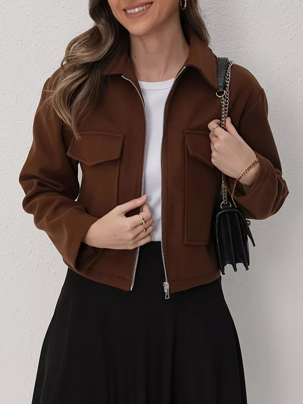 Xyrille - Giacca elegante corta con zip e tasche