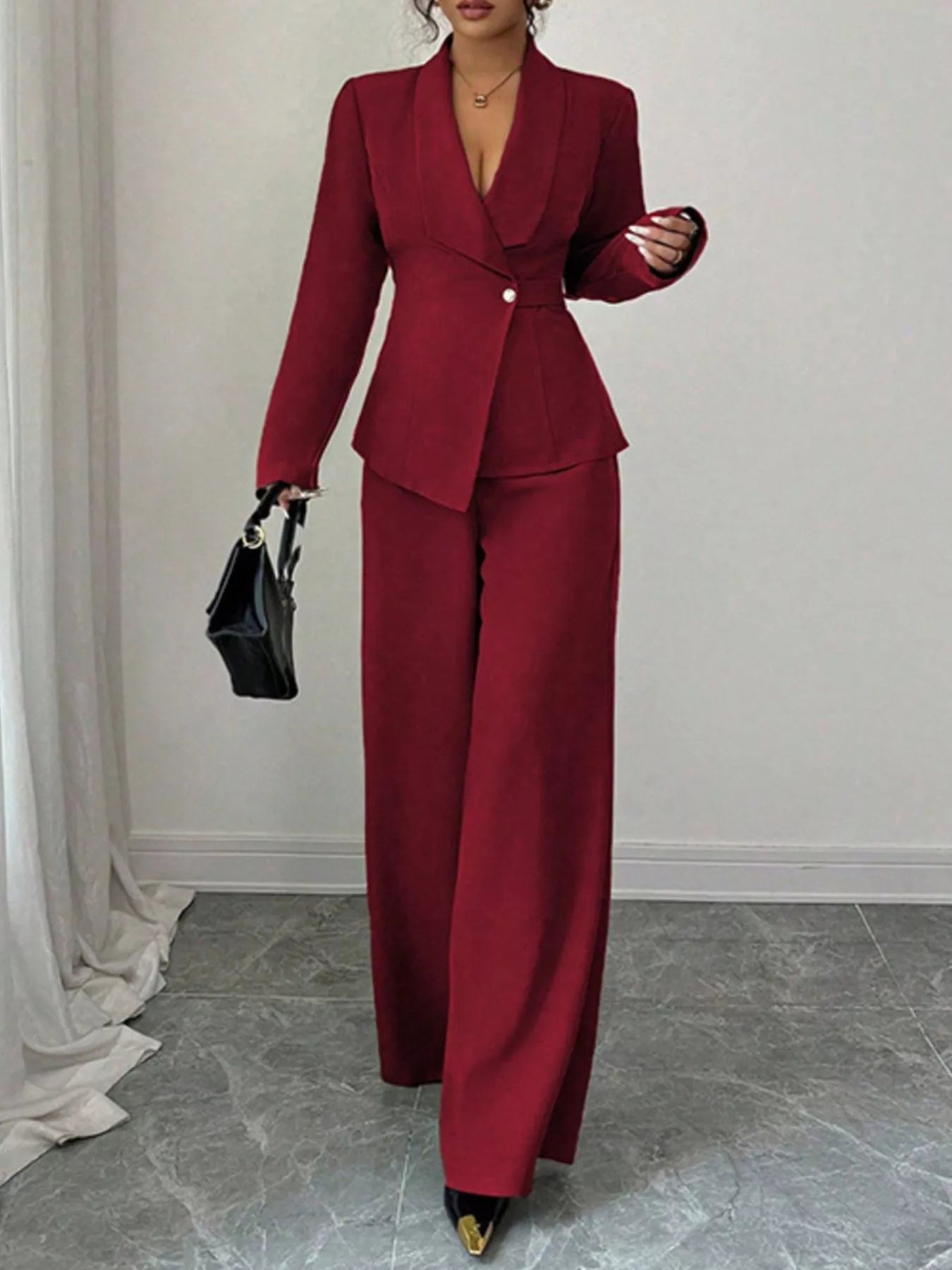 Milanie - Completo elegante con blazer a un bottone e pantaloni a gamba larga
