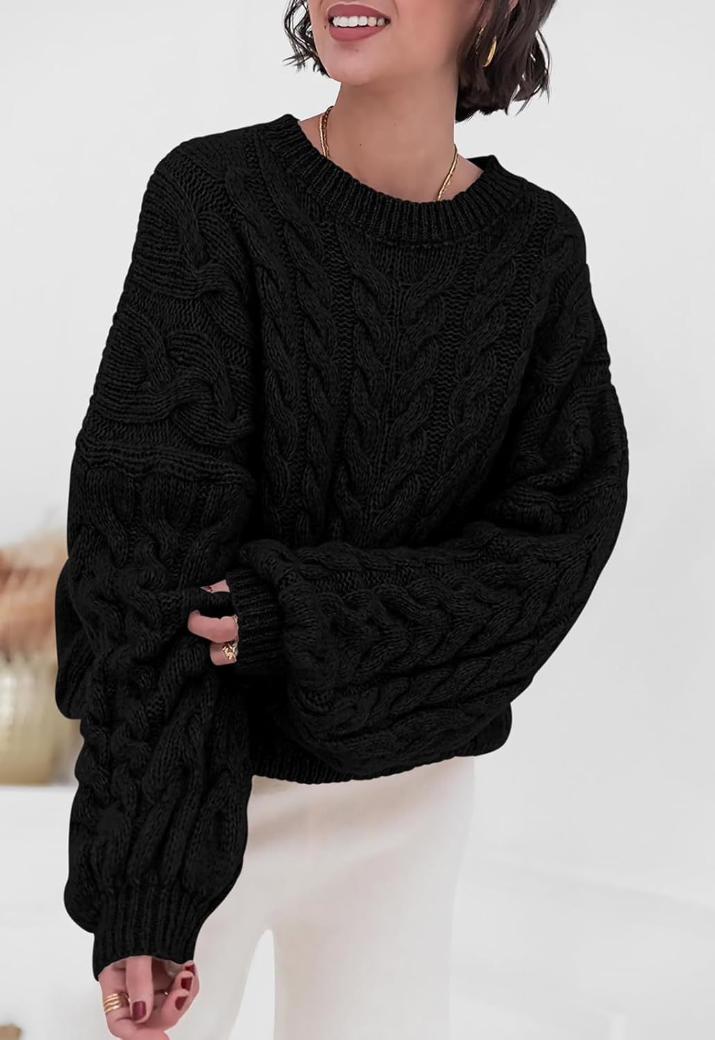 Hara - Maglione Chic a Treccia con Girocollo e Vestibilità Ampia