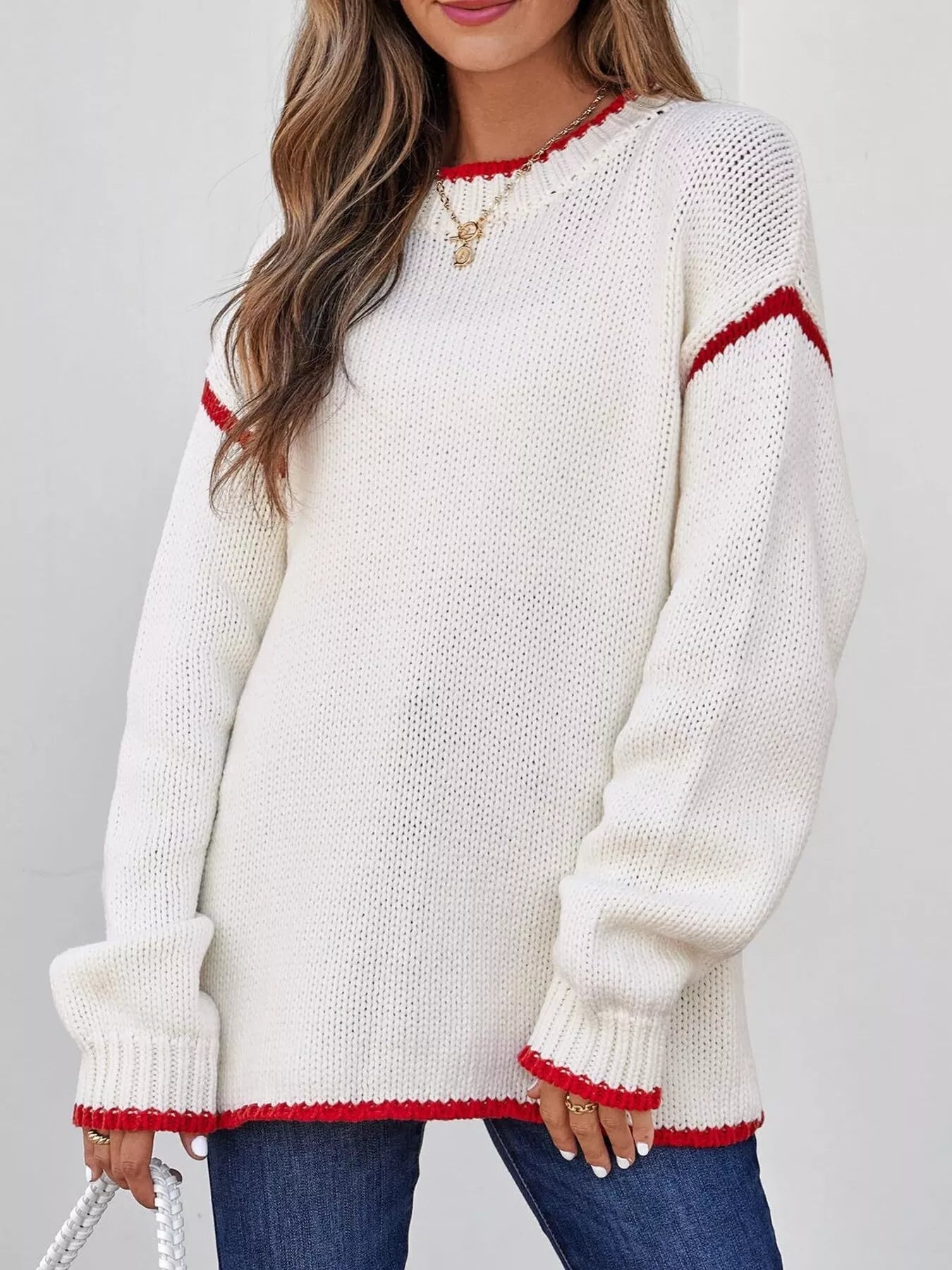 Cailin - Maglione casual a maniche lunghe con bordi a contrasto