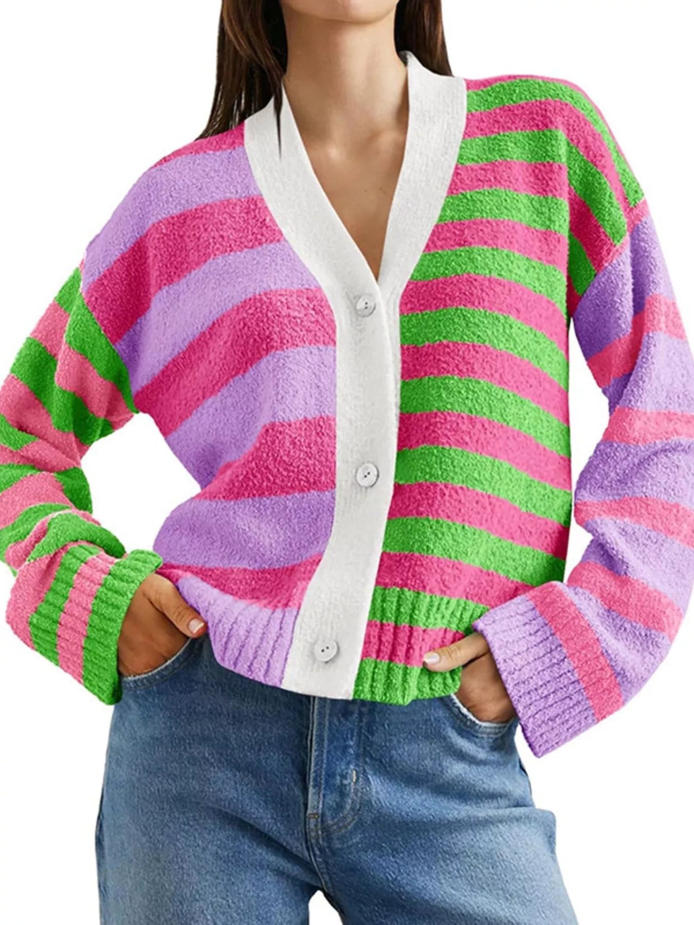 Yashica - Cardigan in Maglia a Righe con Bottoni Eleganti