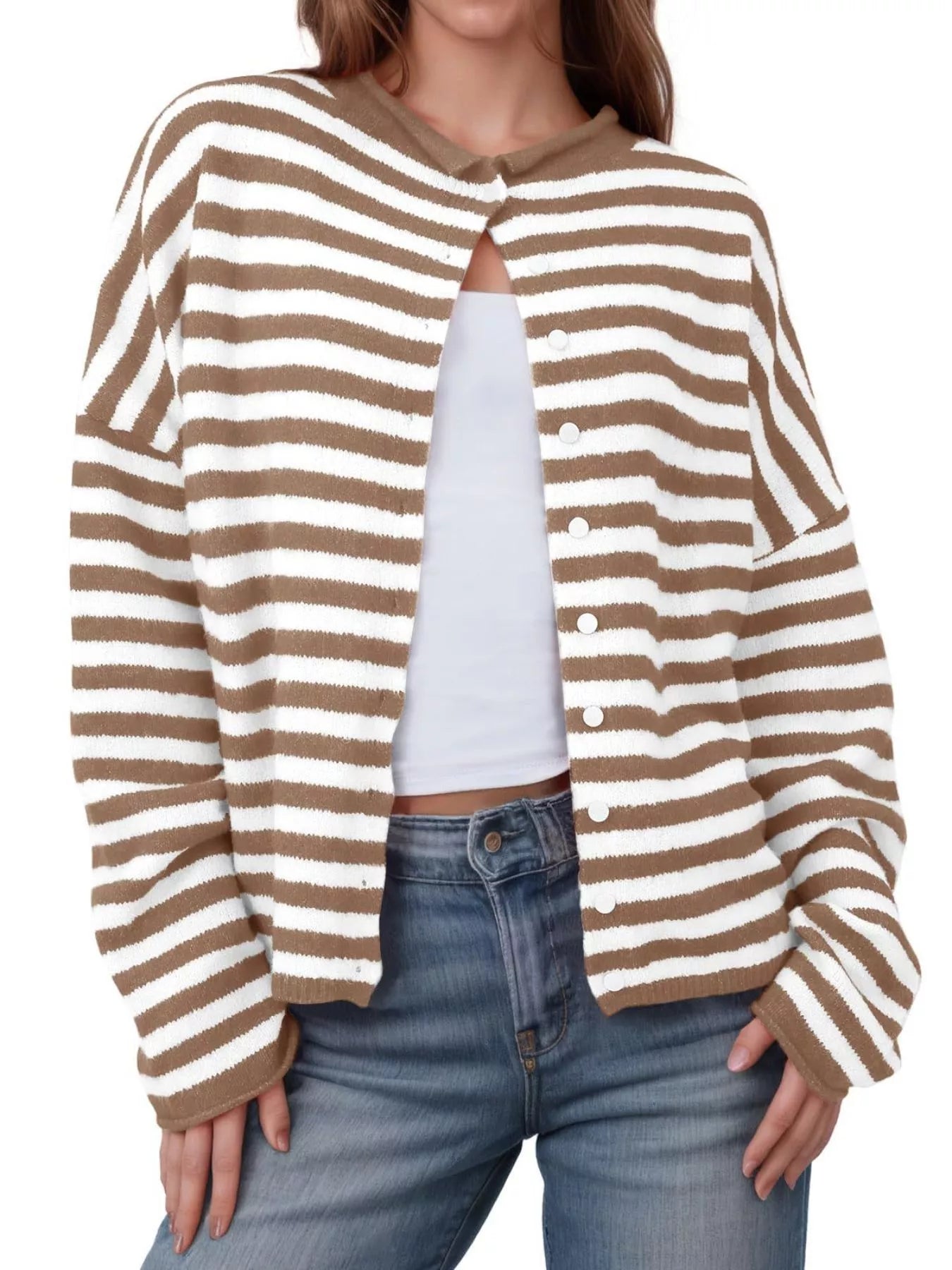 Wiktoria - Cardigan lavorato a maglia a righe con bottoni