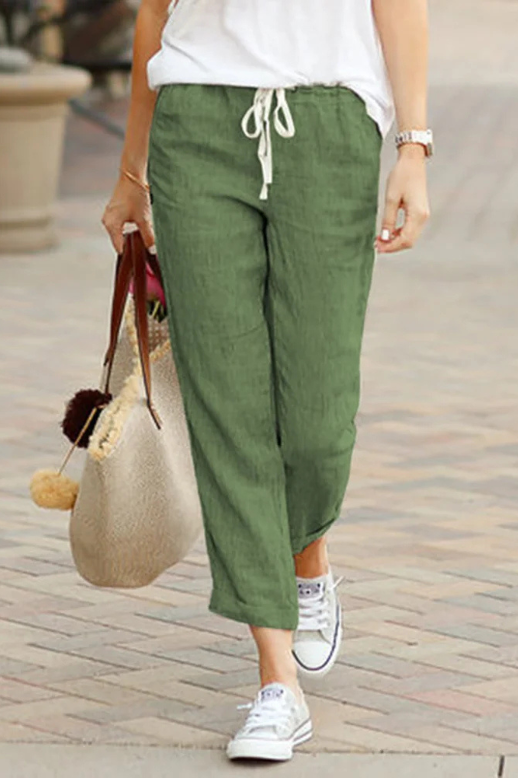 Pantaloni Cropped in Lino da Donna