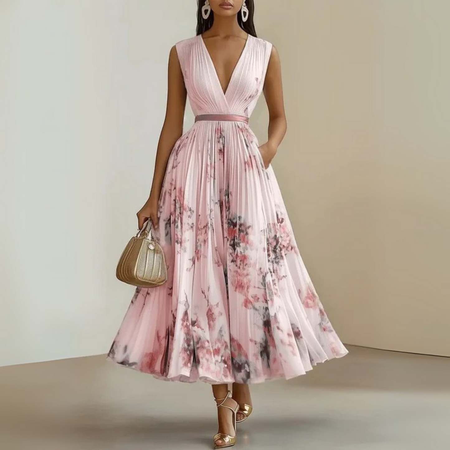 Abito Maxi Floreale Senza Maniche da Donna