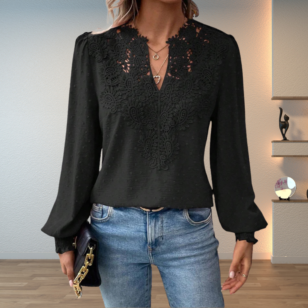 Blusa da Donna con Scollo a V e Dettagli Floreali