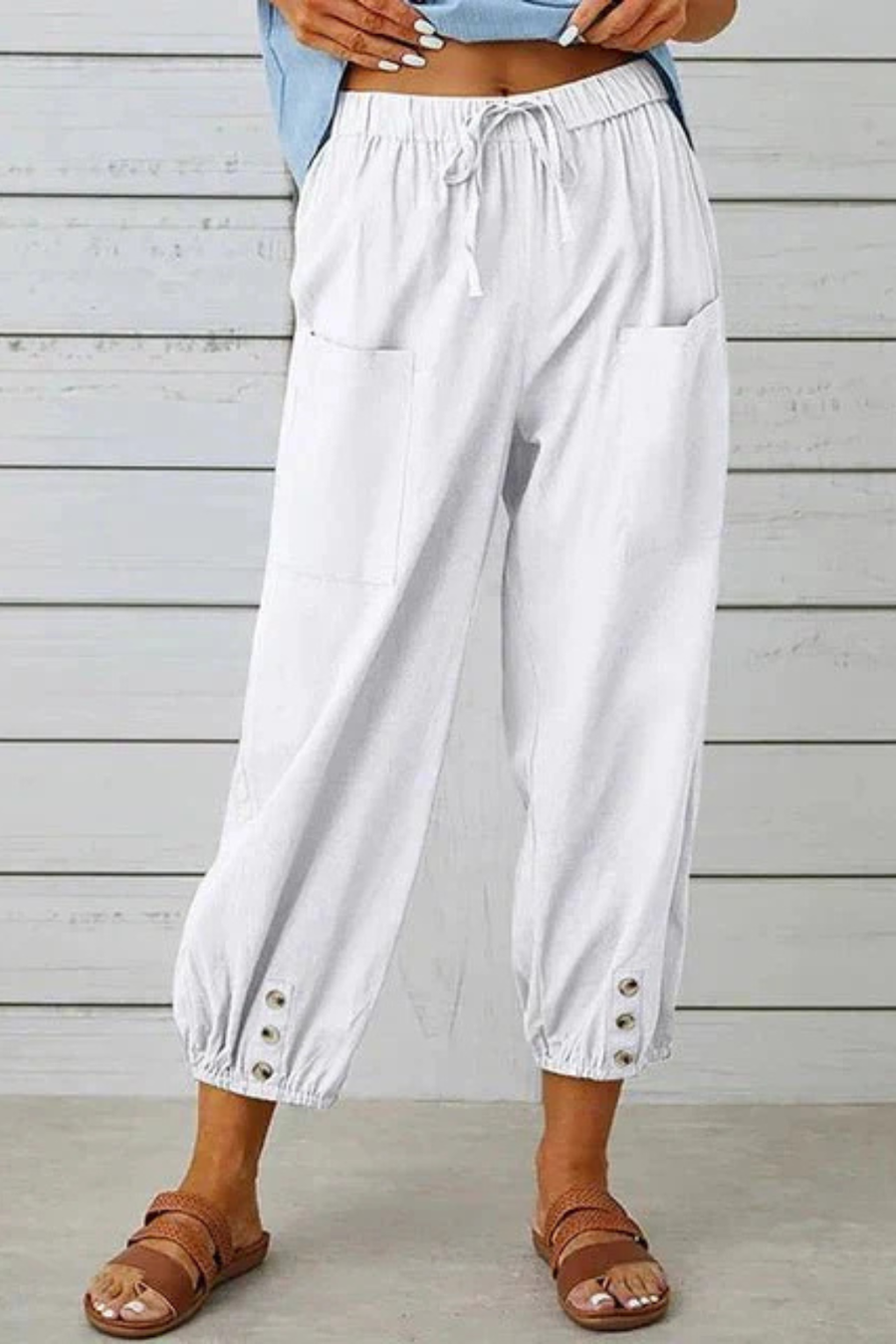 Pantaloni in Lino Corti con Coulisse da Donna