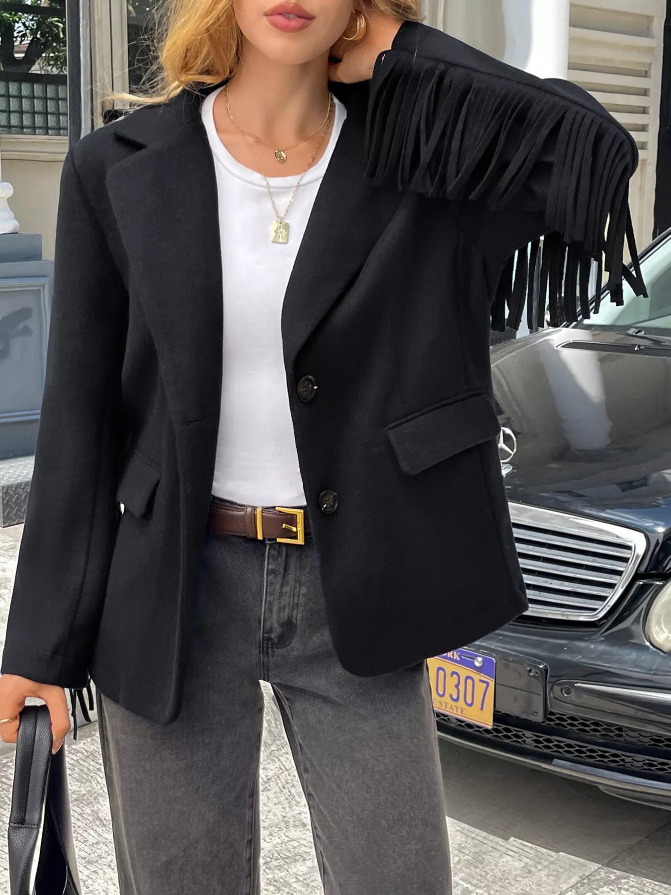 Michella - Elegante blazer corto con collo alla coreana e bottoni