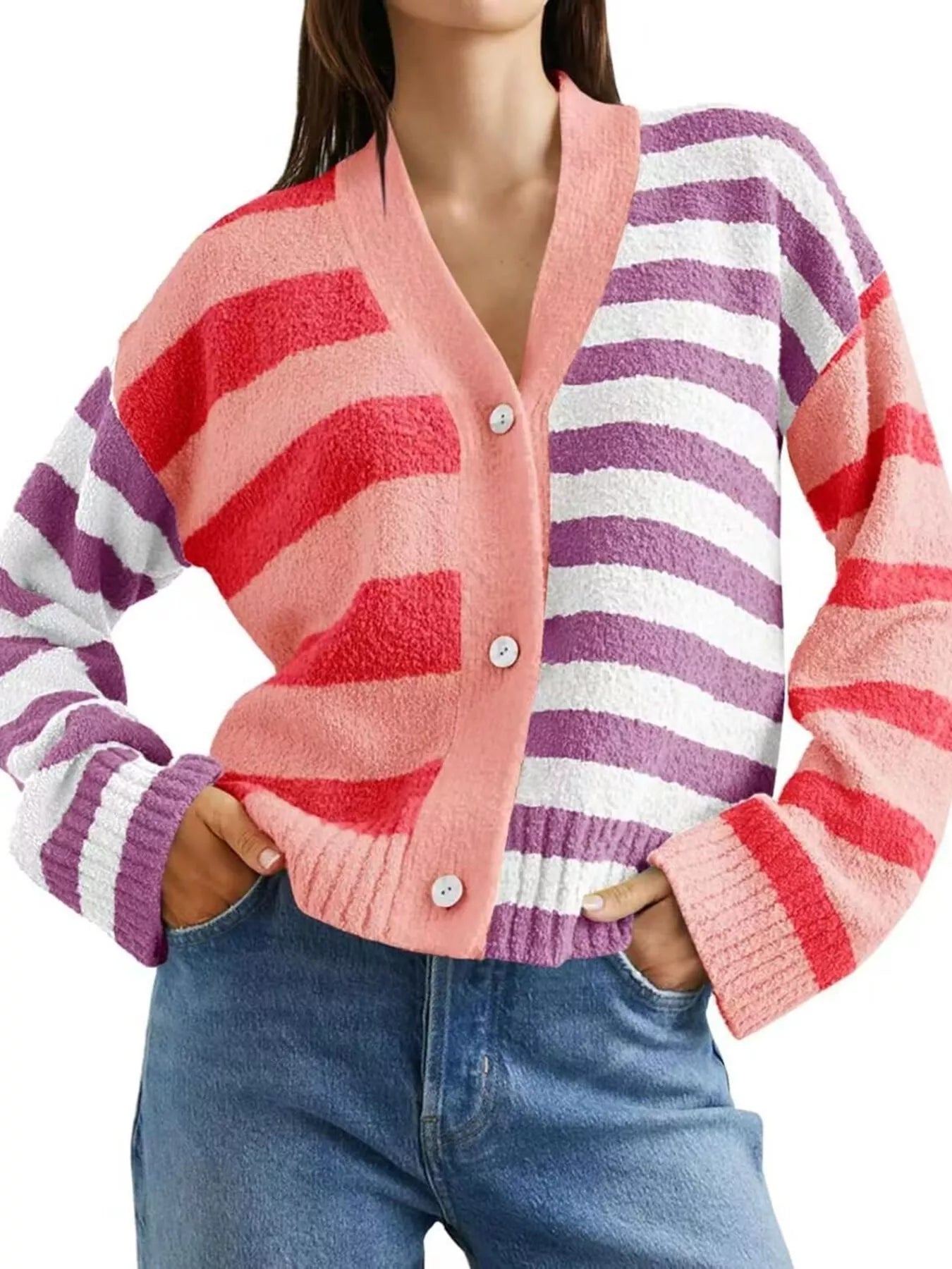 Yashica - Cardigan in Maglia a Righe con Bottoni Eleganti