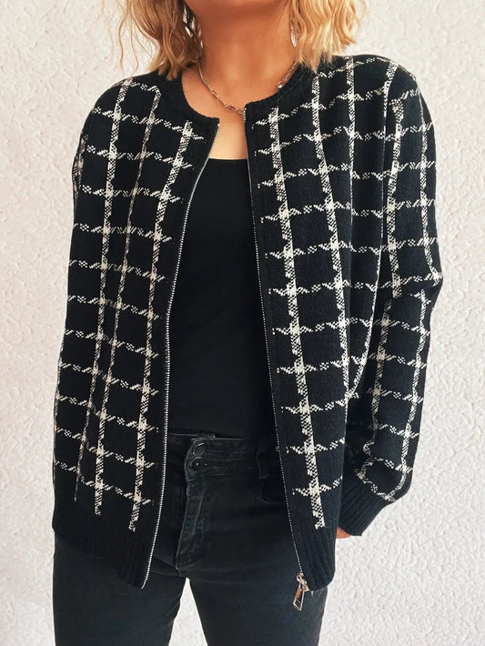 Veronique - Cardigan con zip a fantasia scozzese cosy