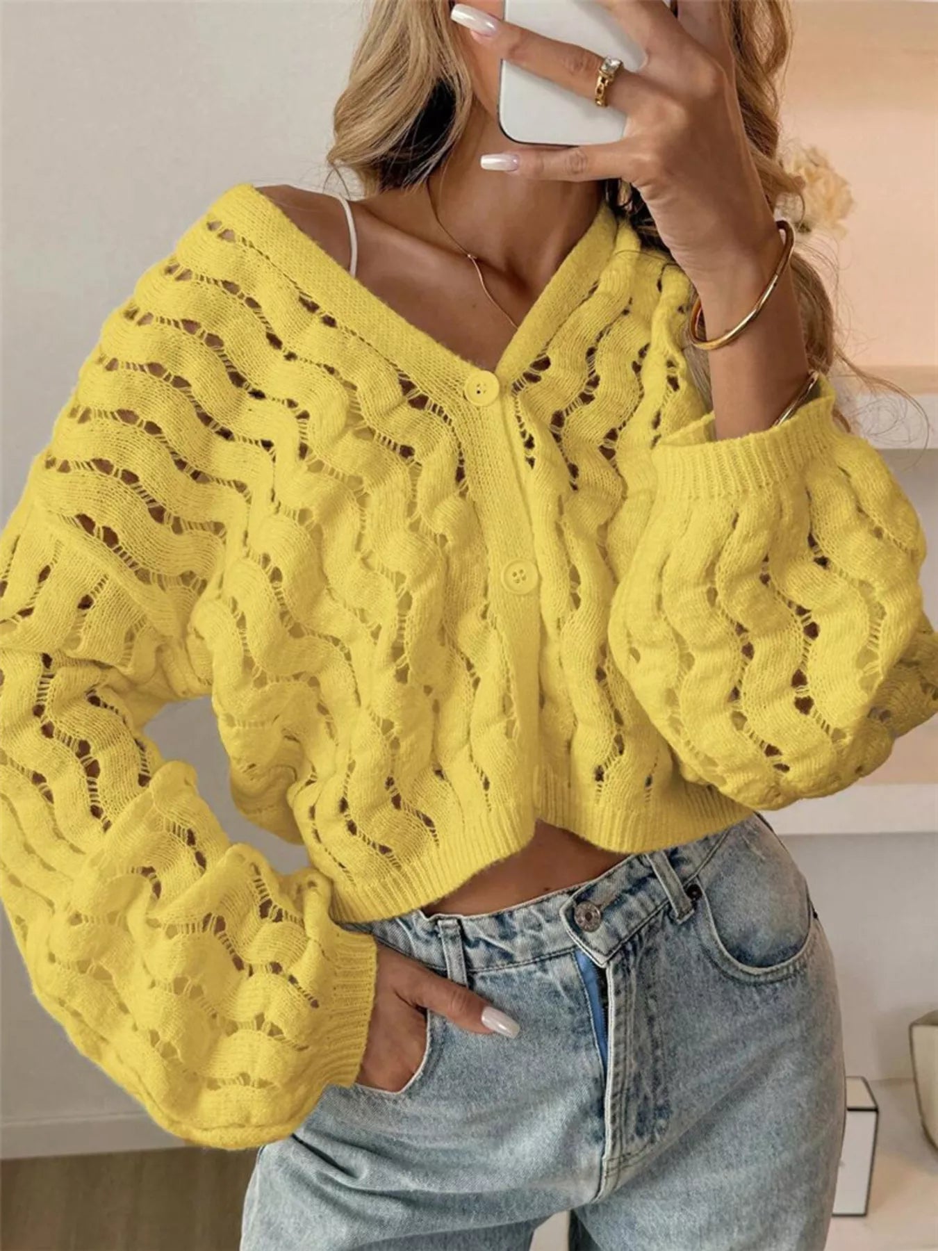 Eleinne - Elegante cardigan casual con scollo a V, bottoni e spacchi