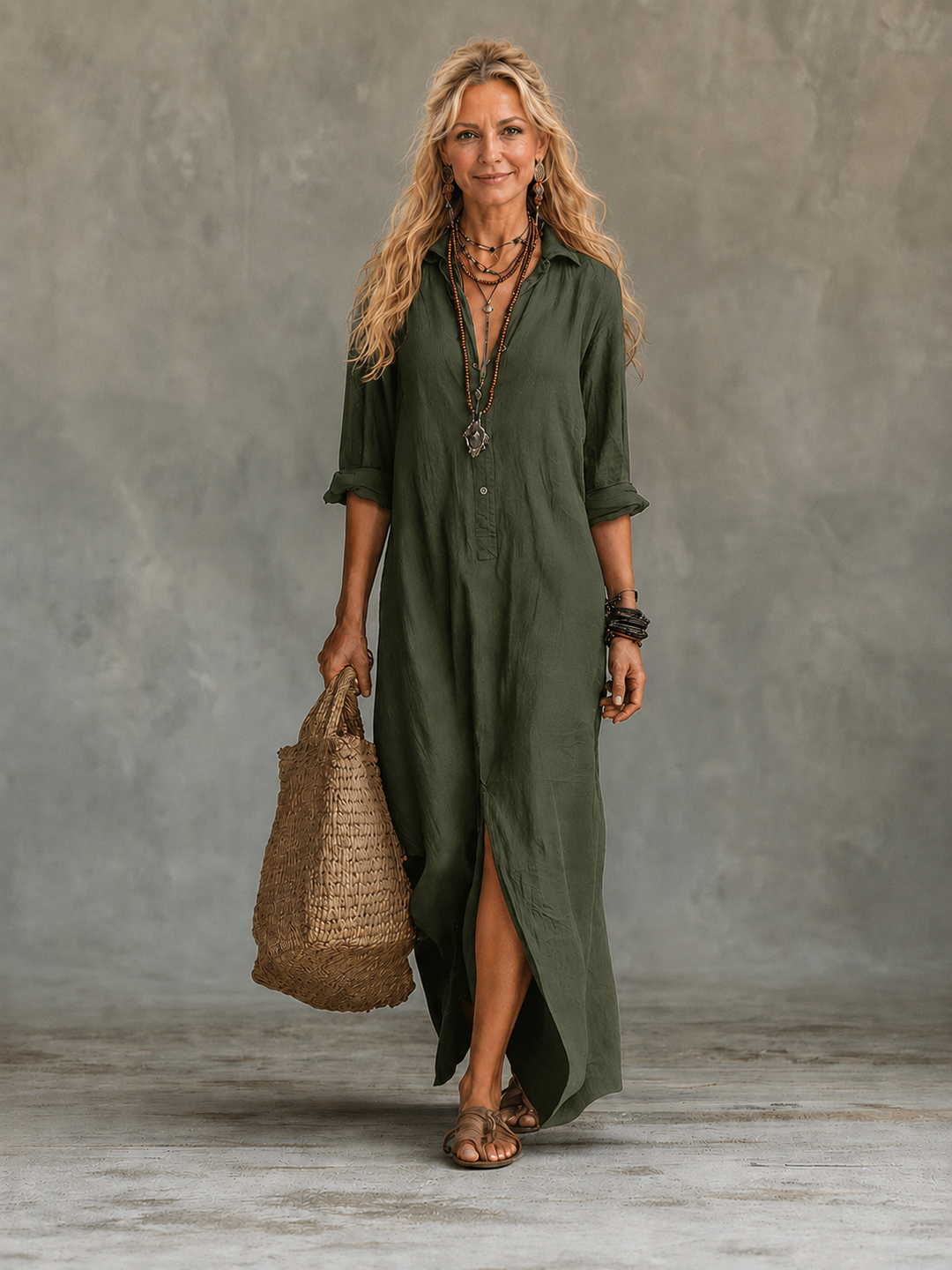 Abito Maxi da Donna con Stampa Effetto Pizzo