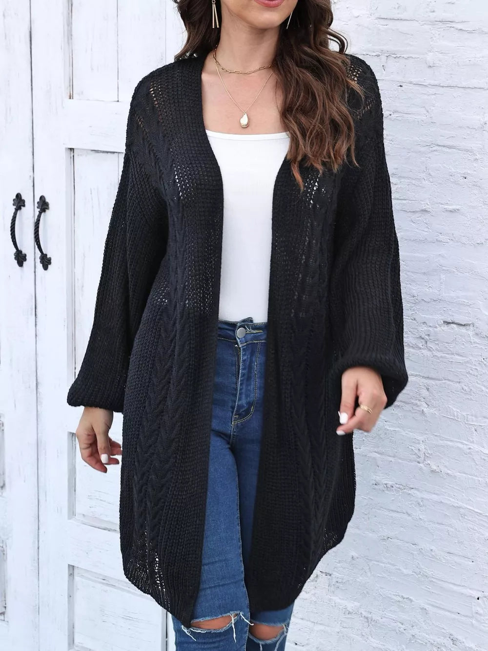 Suzette - Cardigan lungo casual a maniche lunghe con apertura frontale