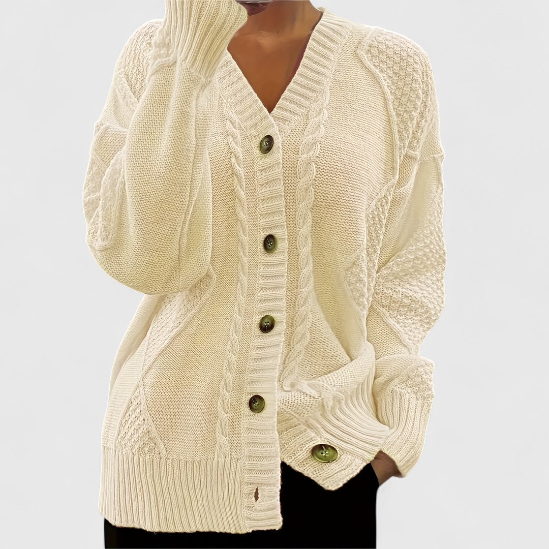 Ashira - Cardigan caldo a V con bottoni e maglia a trecce