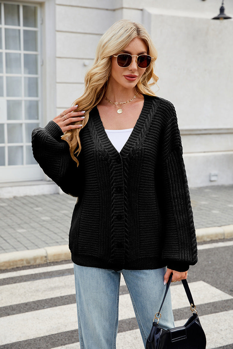 Beatrix - Cardigan a maglia con scollo a V, maniche lunghe e vestibilità ampia