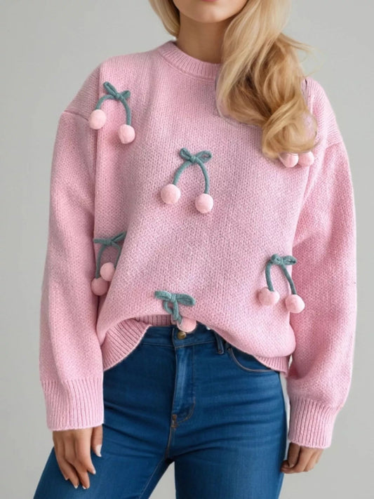 Yareli - Maglione in Maglia Patchwork con Pom-Pom Eleganti