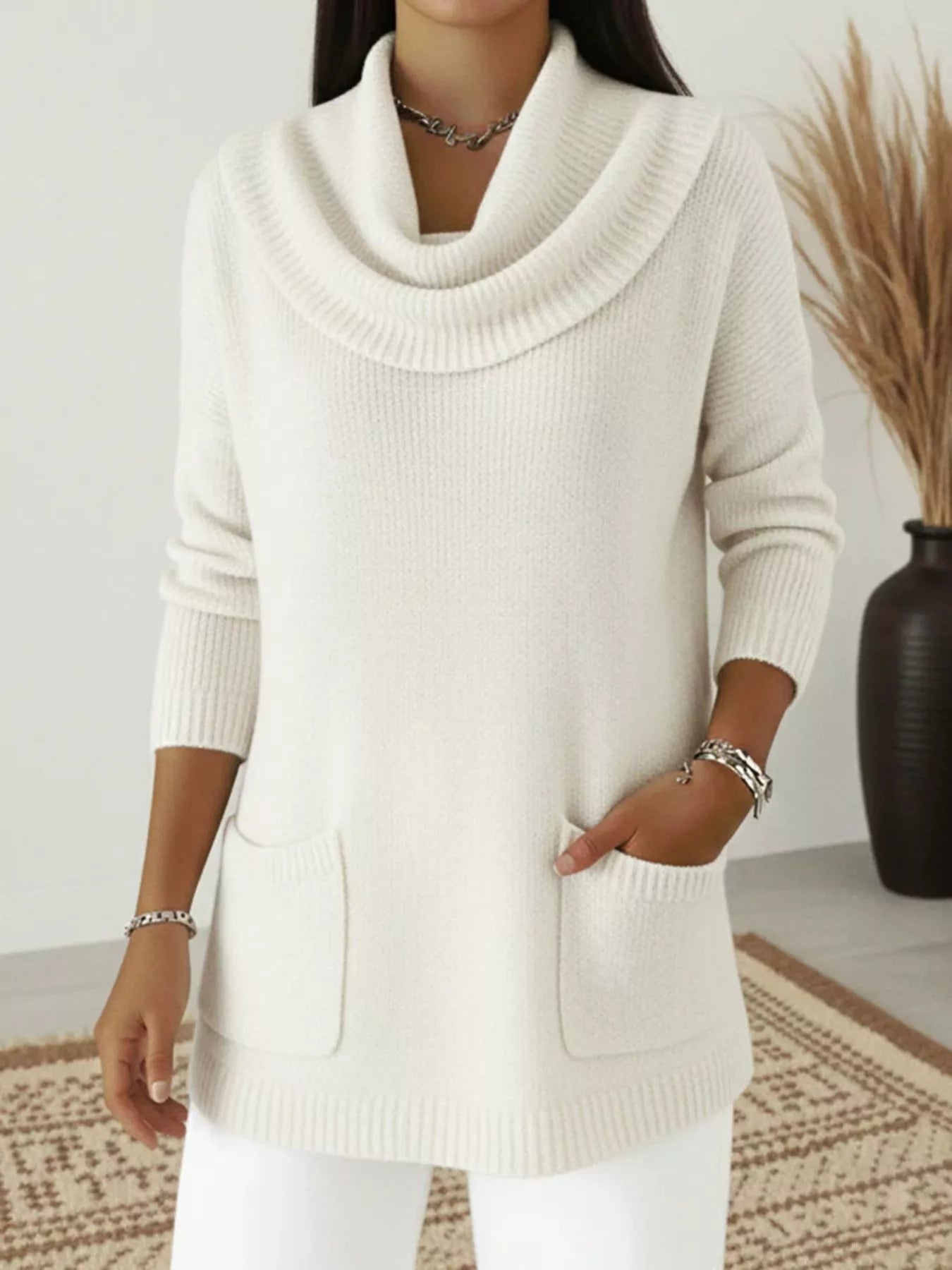 Violeta - Maglione elegante a maniche lunghe con collo morbido e tasche