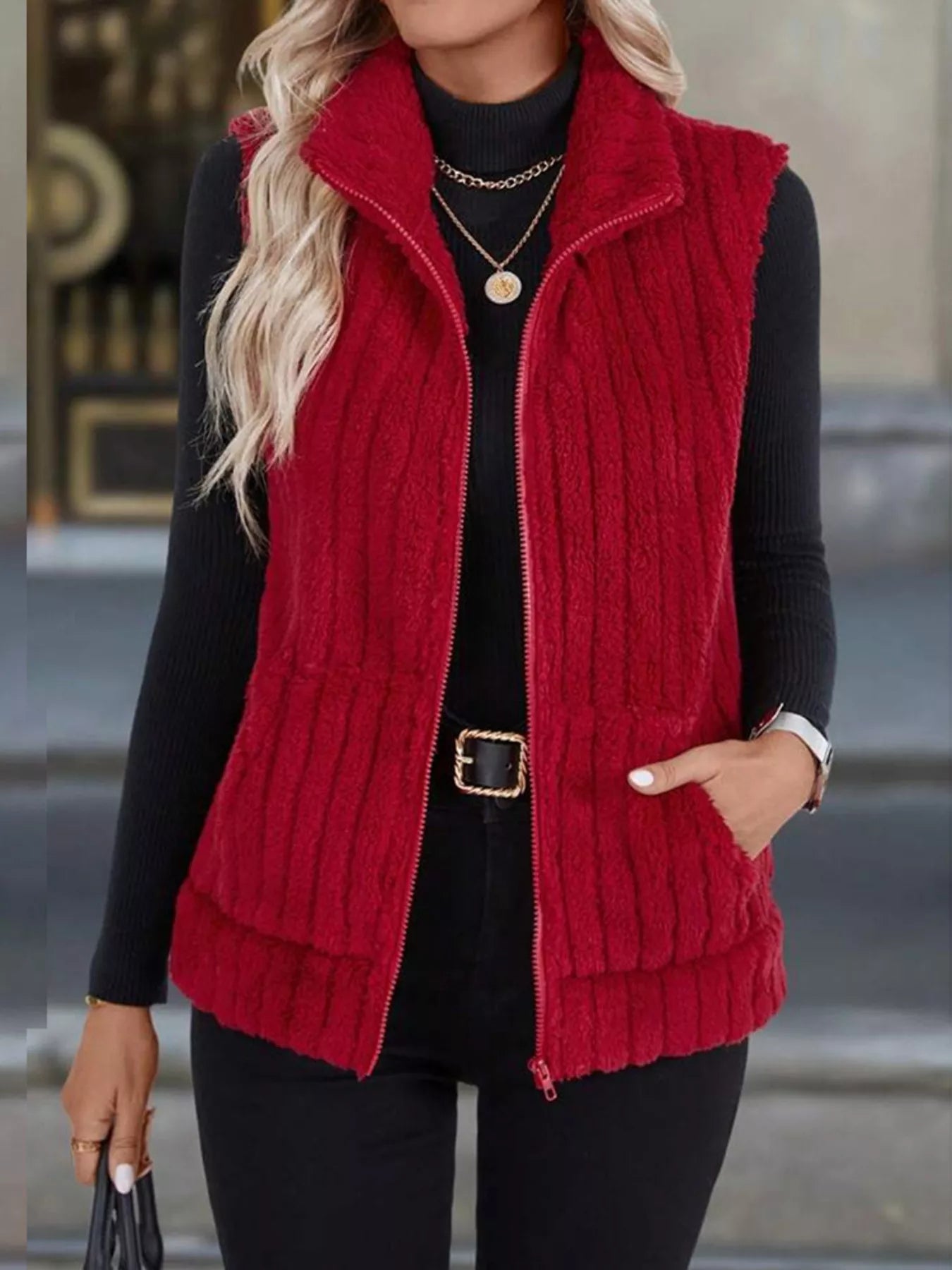Cassidy - Gilet cappotto in pile con zip, elegante e caldo