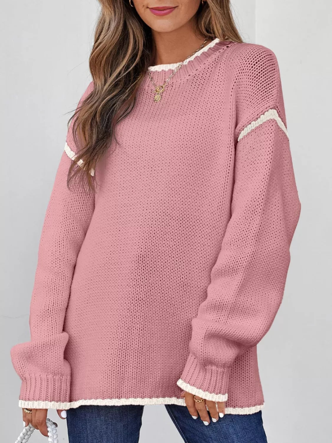 Vanya - Maglione lavorato a maglia con girocollo e profili a contrasto