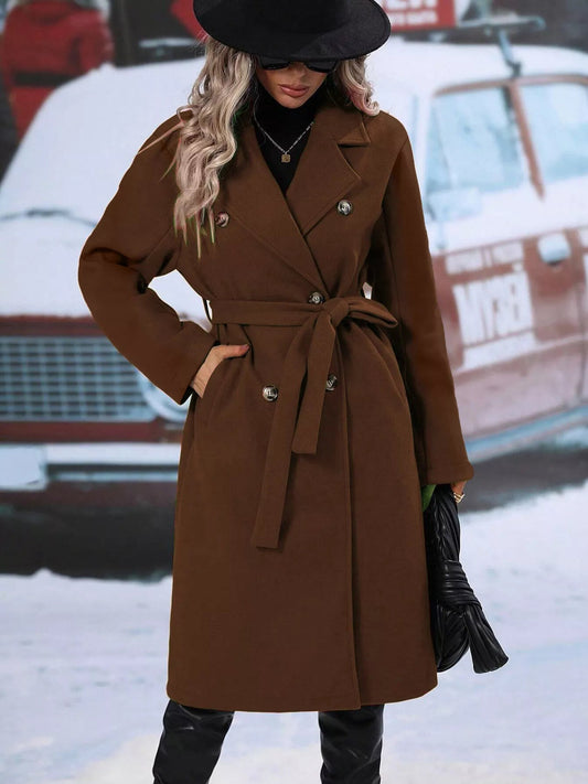 Aliana - Cappotto elegante doppiopetto con collo a revers e cintura