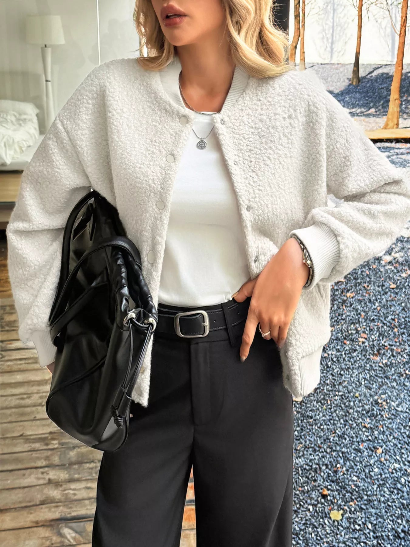 Cecille - Elegante giacca calda in pile con bottoni a pressione
