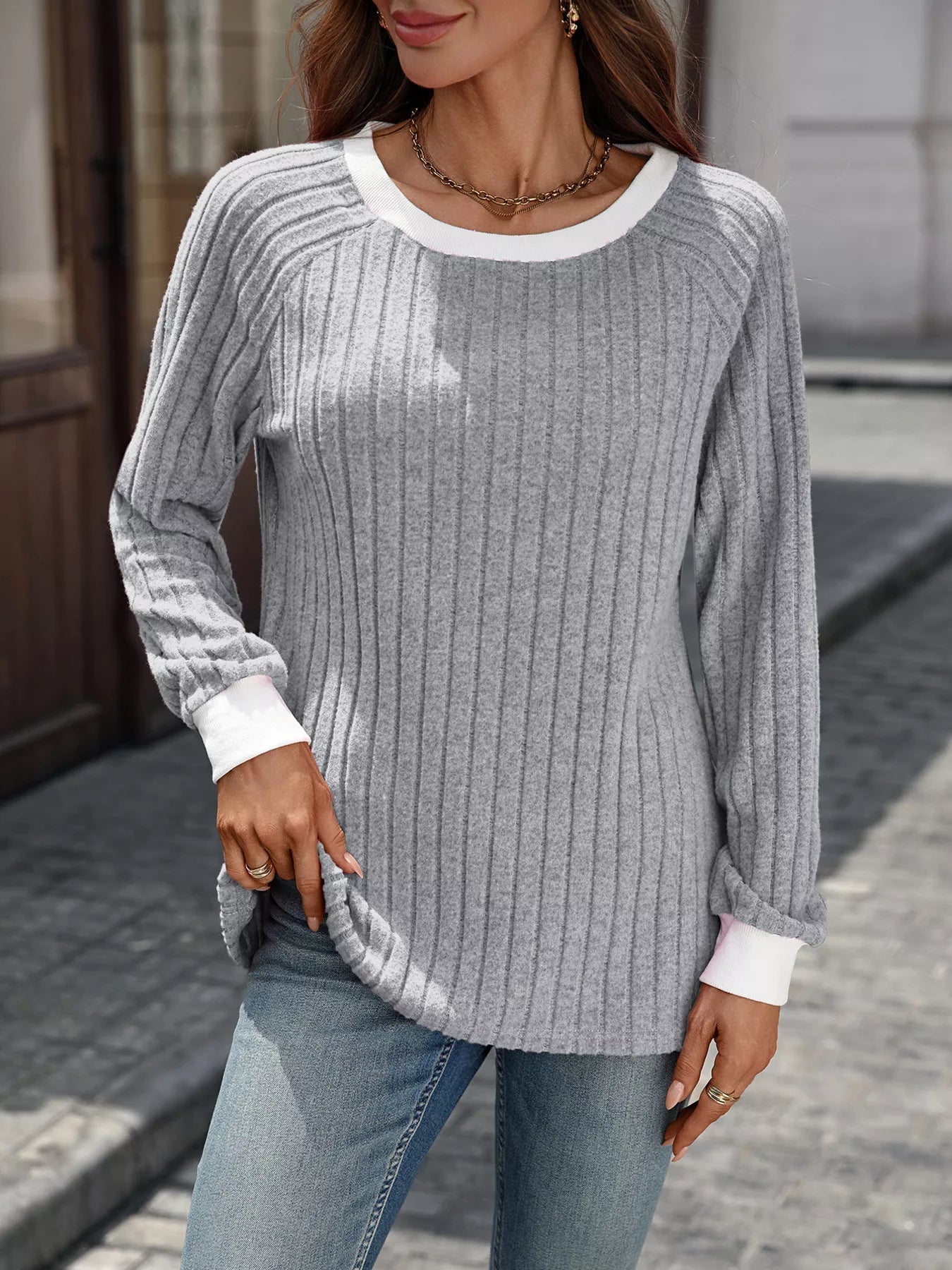 Alyanna - Maglione casual a girocollo in maglia a costine