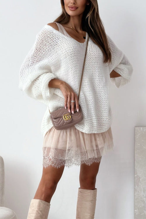 Olinda - Maglione cozy loose con scollo a V e spalle scese
