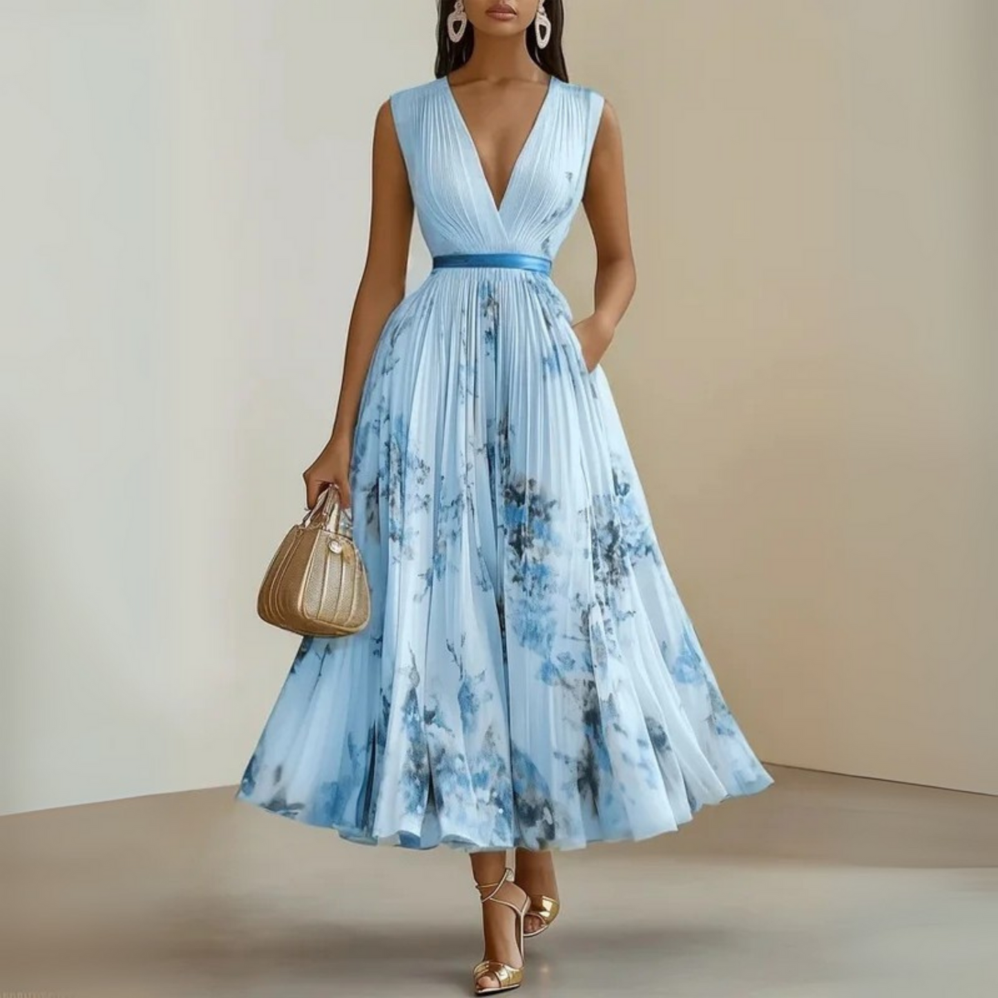 Abito Maxi Floreale Senza Maniche da Donna
