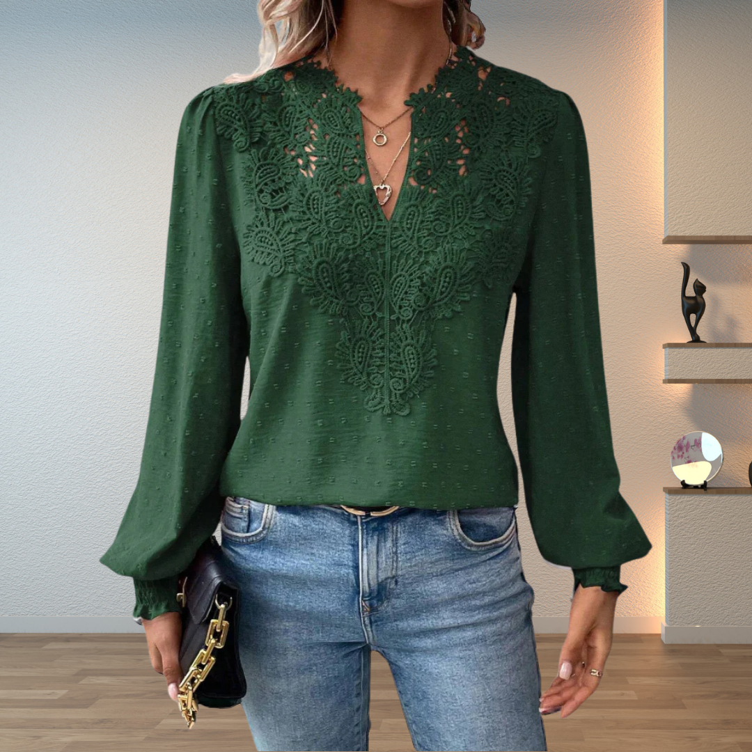 Blusa da Donna con Scollo a V e Dettagli Floreali