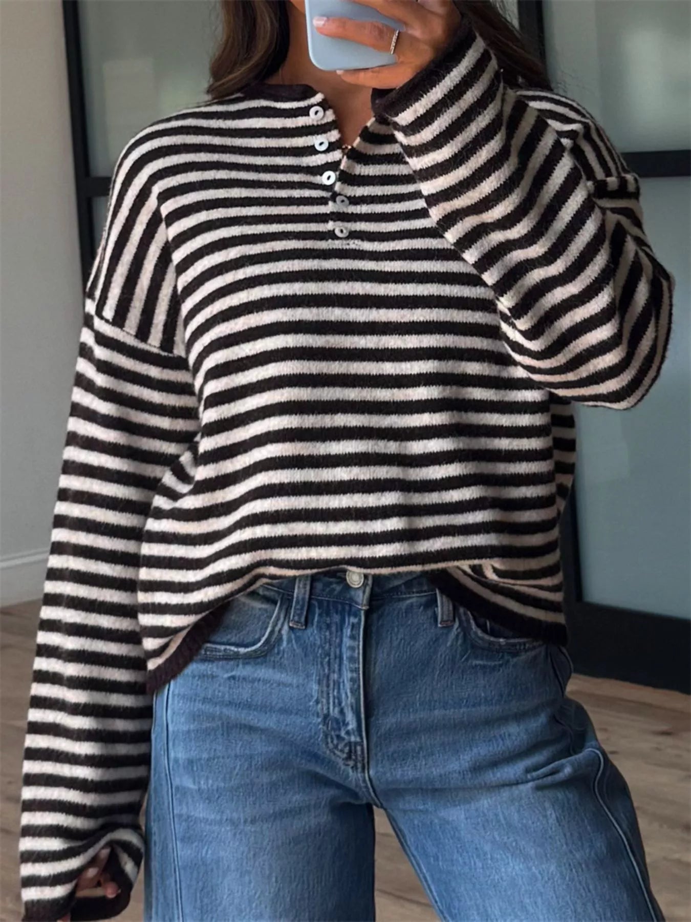 Anaya - Maglione casual a righe con spalle scese