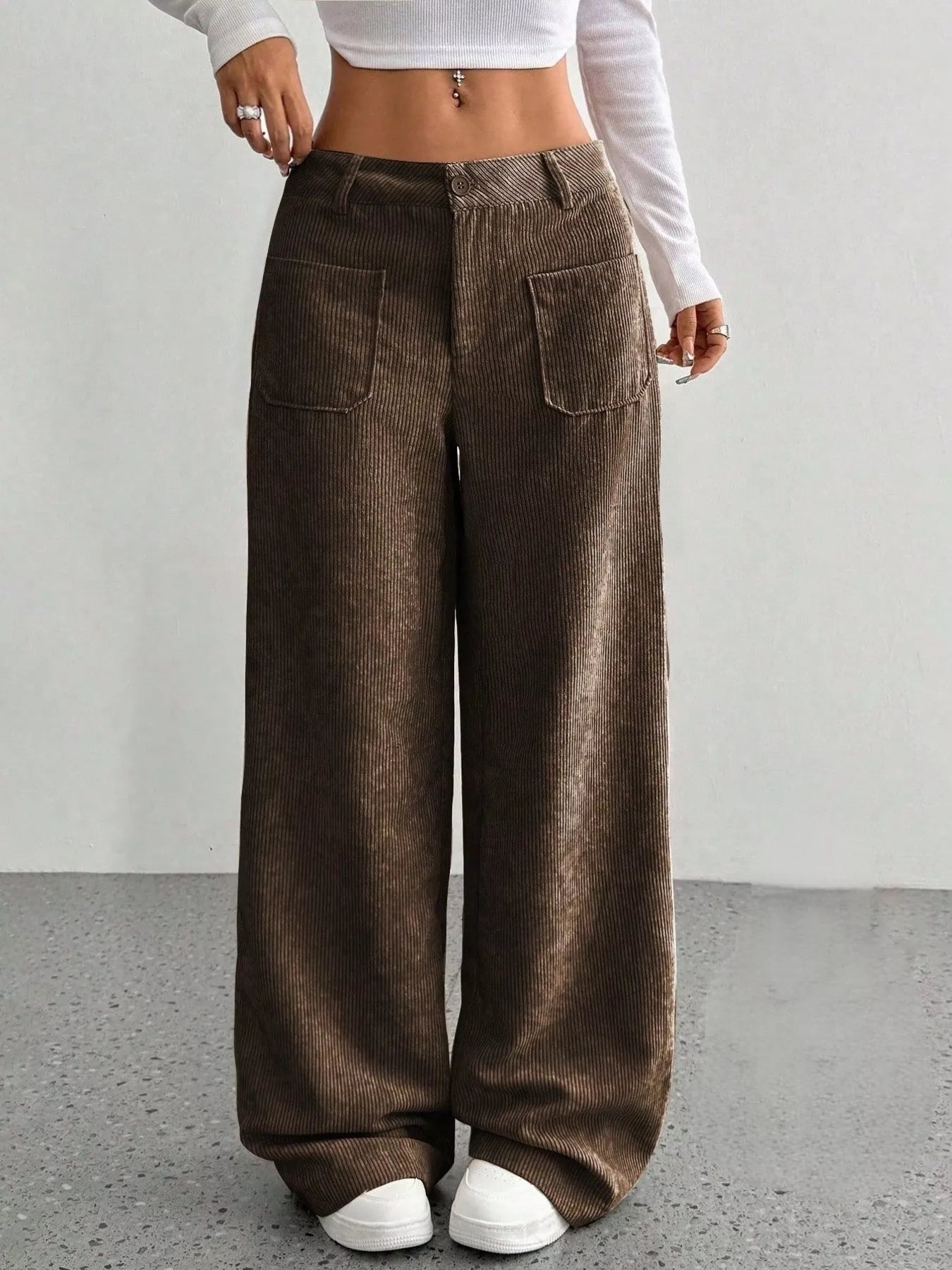 Maisy - Elegante pantalone a gamba larga in velluto a coste