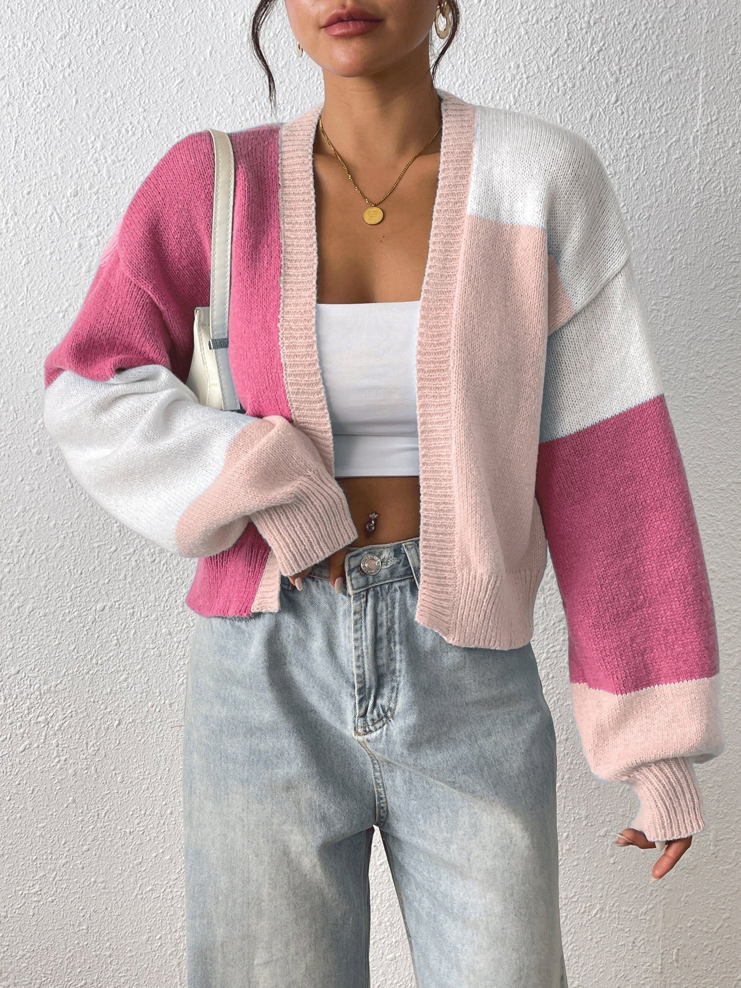 Orinthia - Cardigan cropped caldo color block