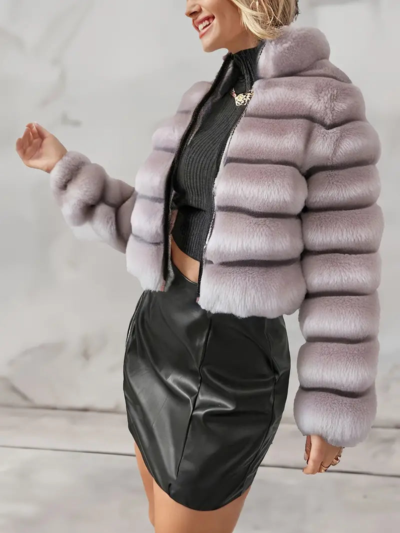 Olive - Cappotto in pelliccia sintetica soffice con cerniera