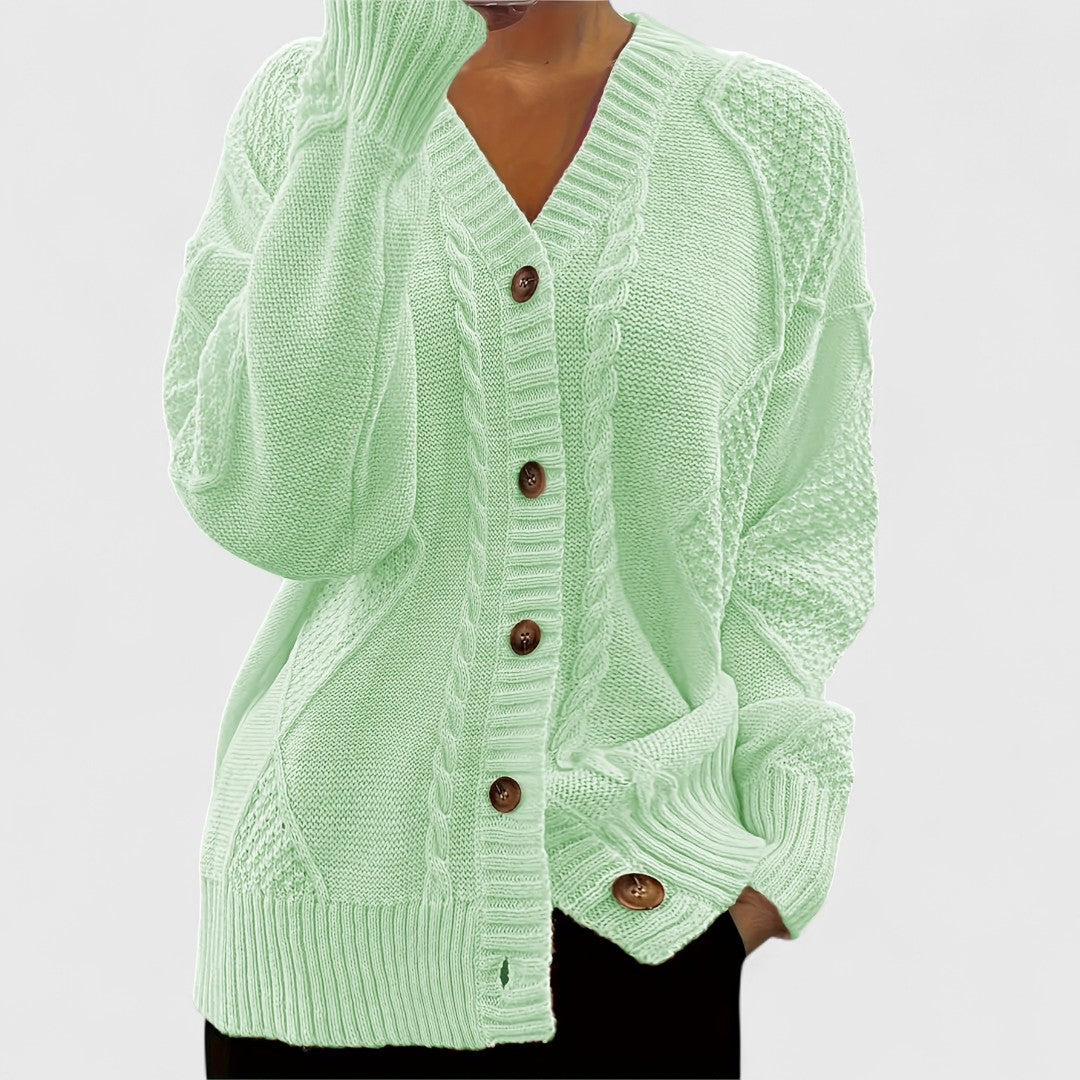 Ashira - Cardigan caldo a V con bottoni e maglia a trecce