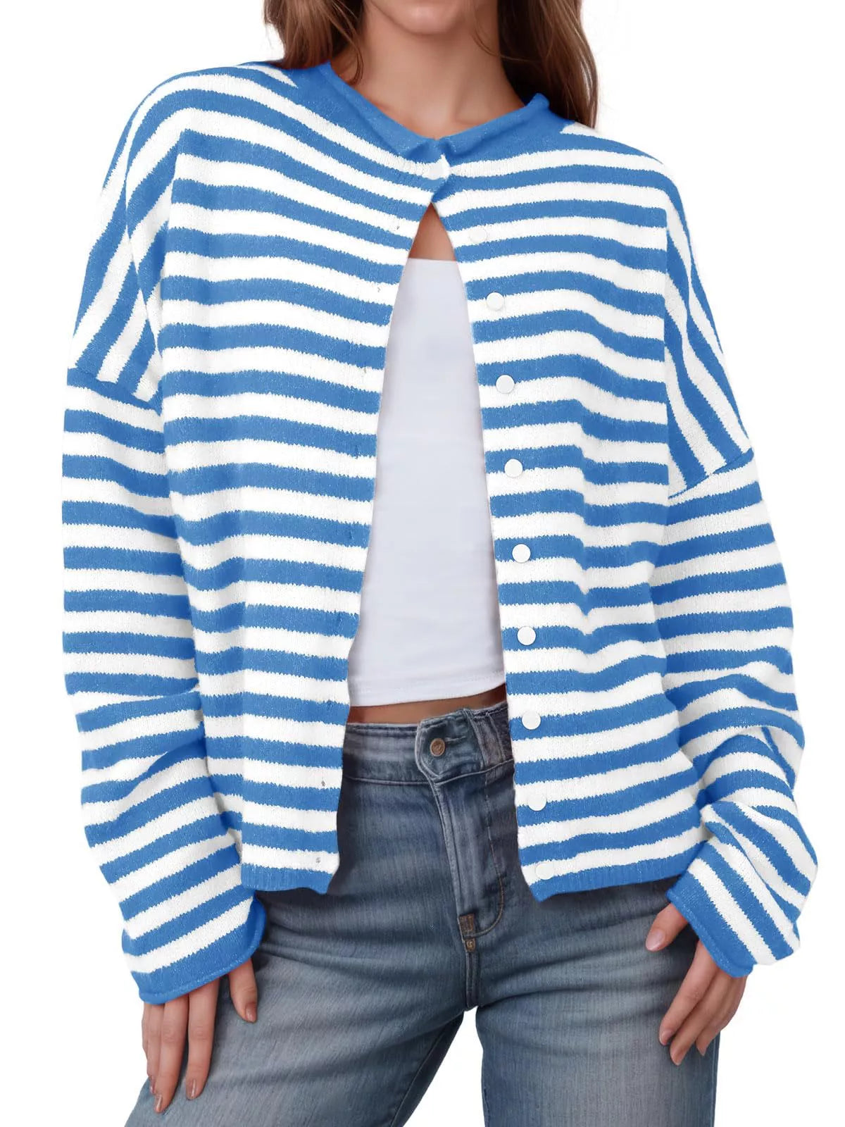 Wiktoria - Cardigan lavorato a maglia a righe con bottoni