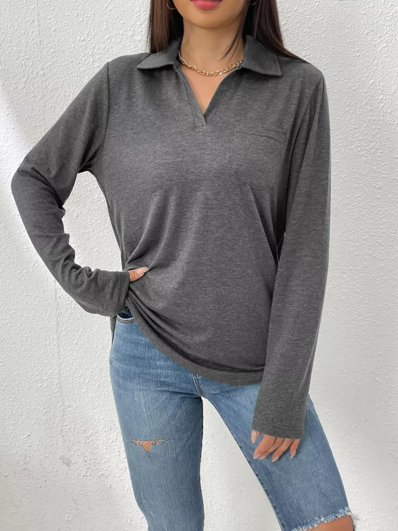Aurelia - Felpa polo casual a maniche lunghe
