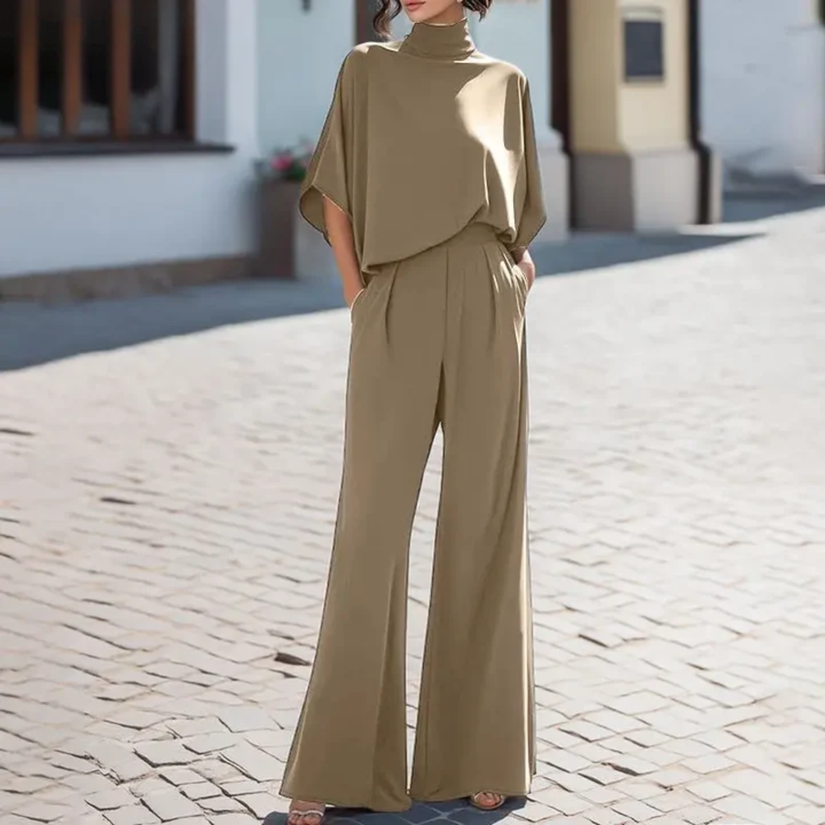 Completo da Donna con Top a Mezza Manica e Pantaloni a Gamba Larga