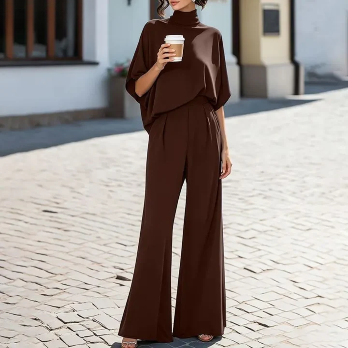 Completo da Donna con Top a Mezza Manica e Pantaloni a Gamba Larga