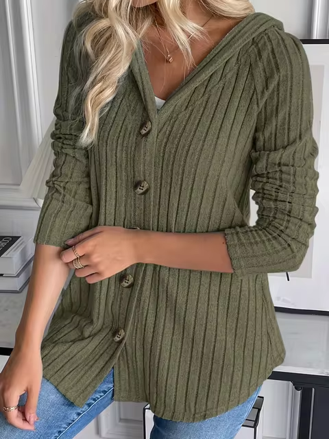 Berdine - Cardigan in maglia a coste con bottoni e cappuccio