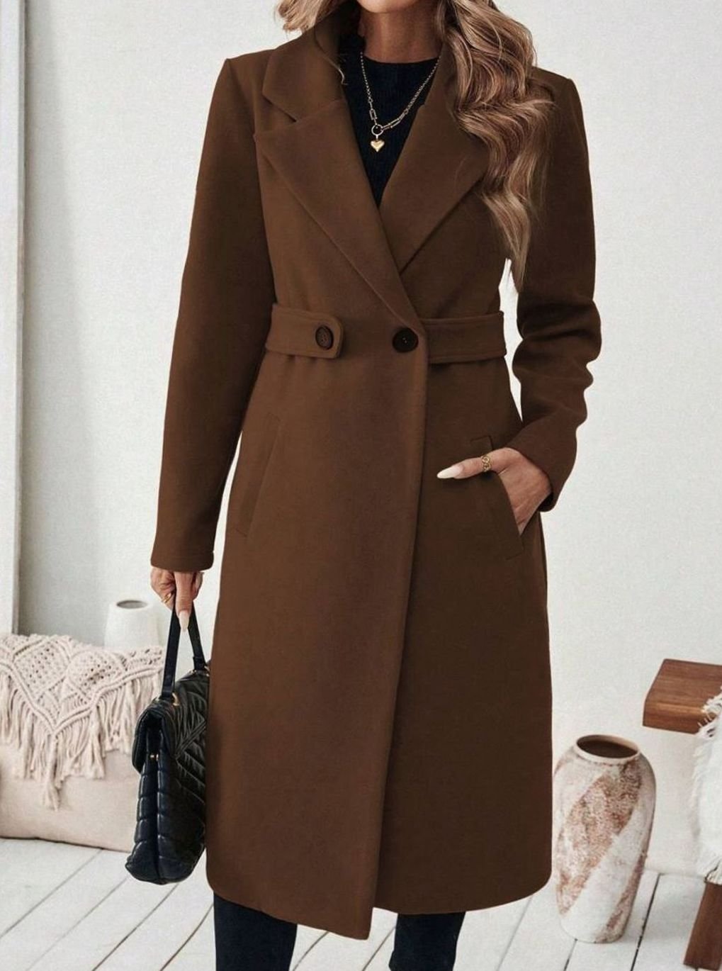 Cappotto Lungo da Donna in Lana con Cintura